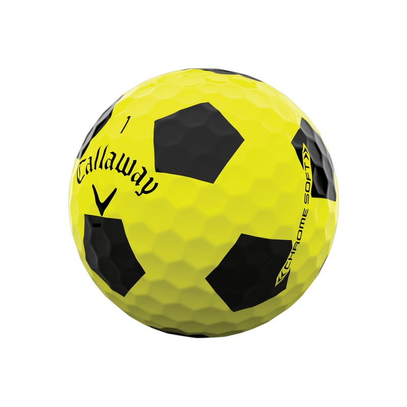 Obrázok ku produktu Golfové míčky Callaway CHROME SOFT Yellow 22 TRUVIS Black, Futbal vzor, 3-bal.