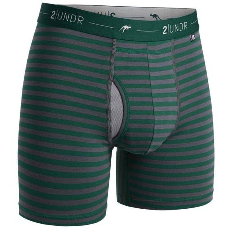 Obrázok ku produktu Boxerky 2UNDR Day Shift Boxer Brief Dark green/grey Stripes