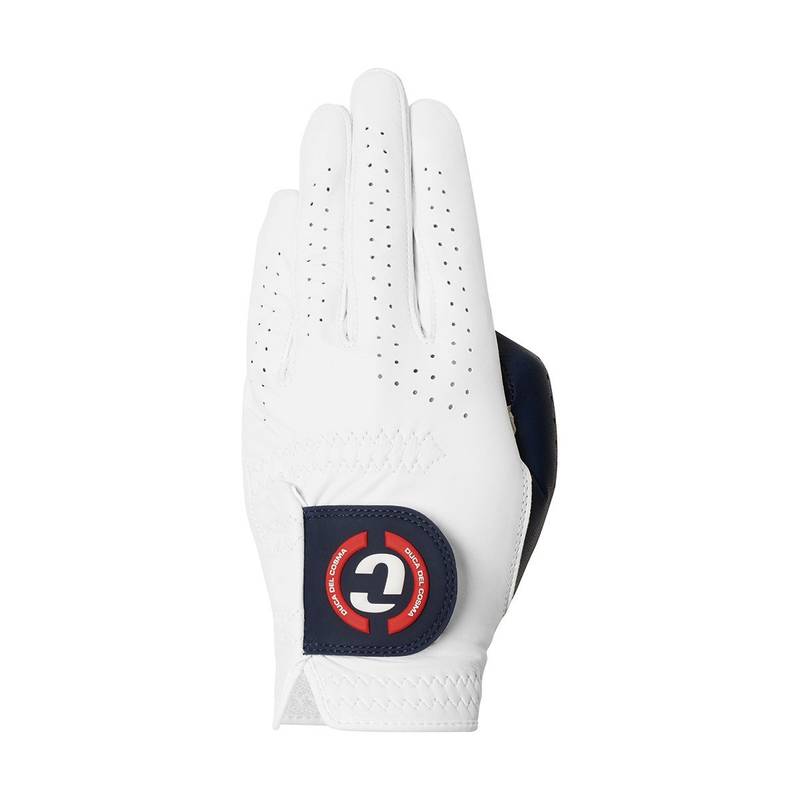 Obrázok ku produktu Pánska golfová rukavica Duca del Cosma Elite Pro Sentosa pre pravákov, biela s modrým doplnkom