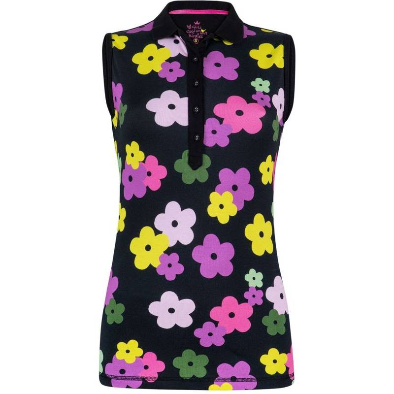Obrázok ku produktu Dámska polokošeľa Girls Golf HIPPIE FLOWER sleeveless čierna s kvetmi