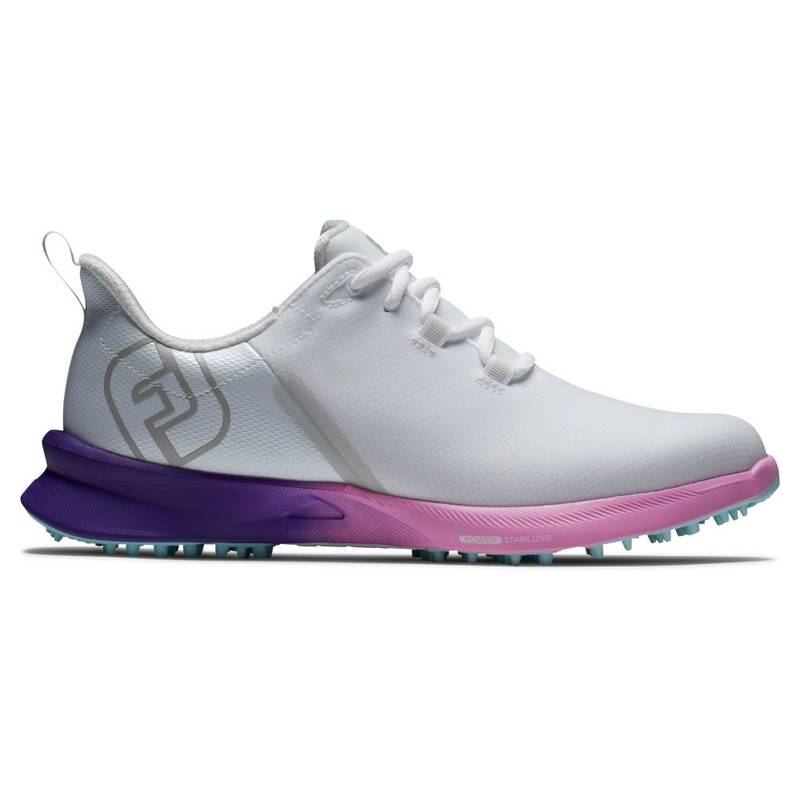 Obrázok ku produktu Dámske golfové topánky Footjoy Fuel biele s ružovo-fialovou podrážkou, medium strih