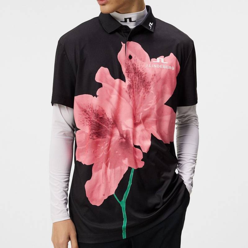 Obrázok ku produktu Men's polo shirt J.Lindeberg Golf pink flowers on black