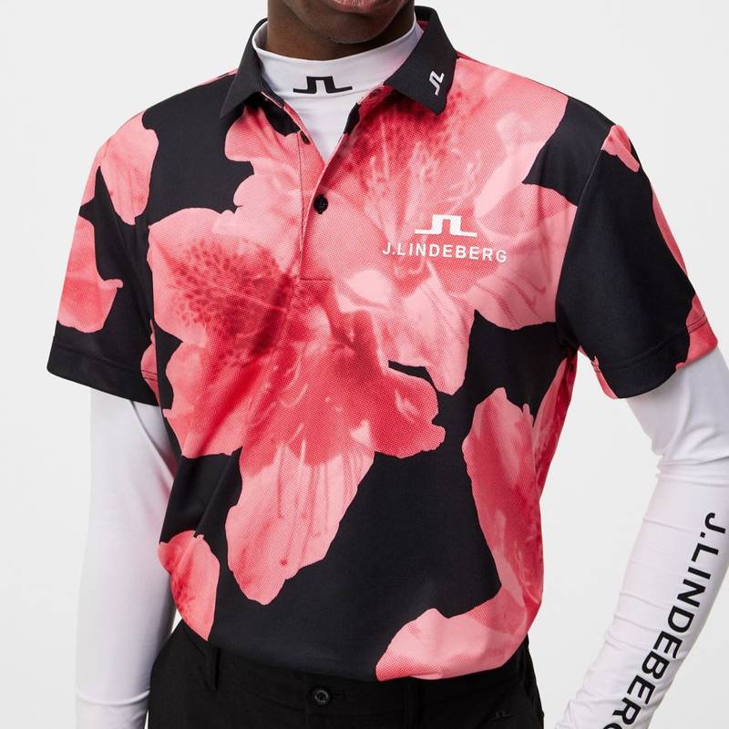 Obrázok ku produktu Men's polo shirt J.Lindeberg Golf KV Tour pink flowers on black